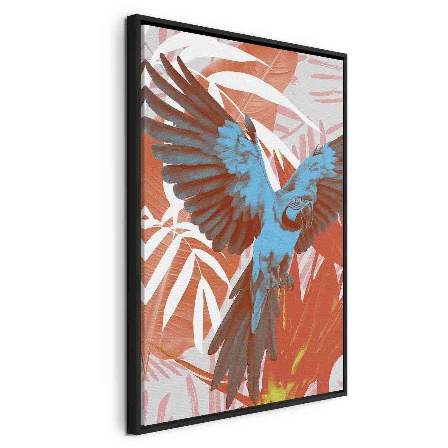 Leinwandbild - Exotic Wings - Parrot Among Abstract Leaf Patterns Artgeist