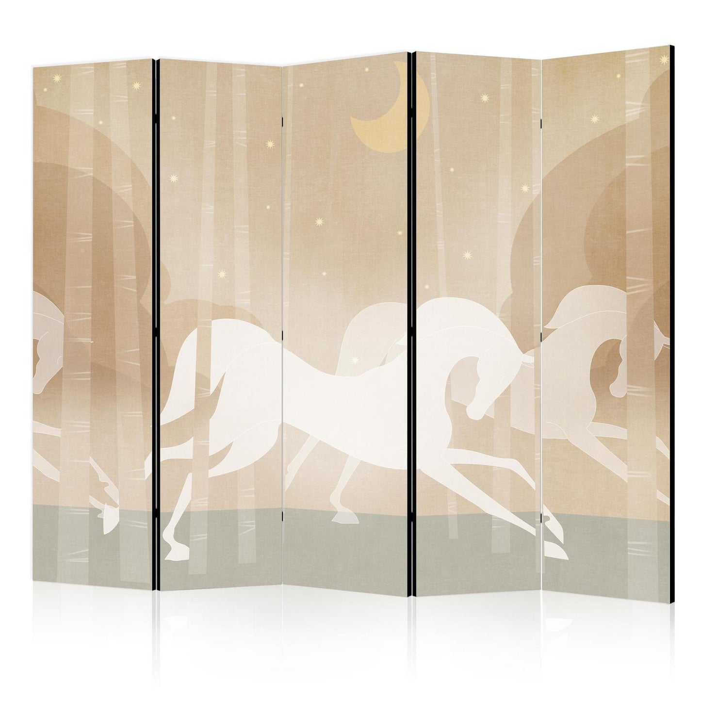 Paravent - Moonlit Steeds - Horses Galloping Among Trees on a Starry Night Artgeist