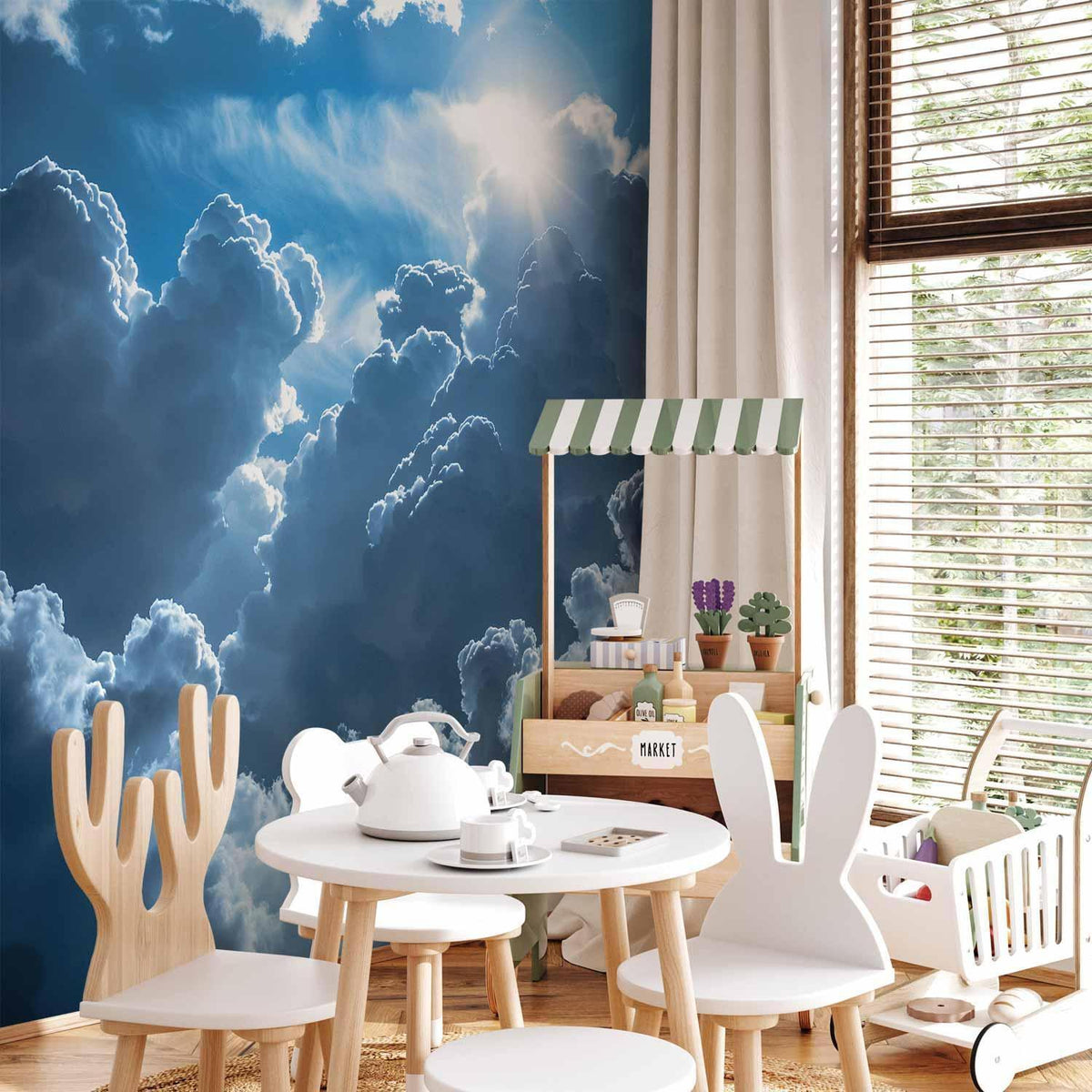 Fototapete - Animated Scenery: The Sun Battling with Clouds