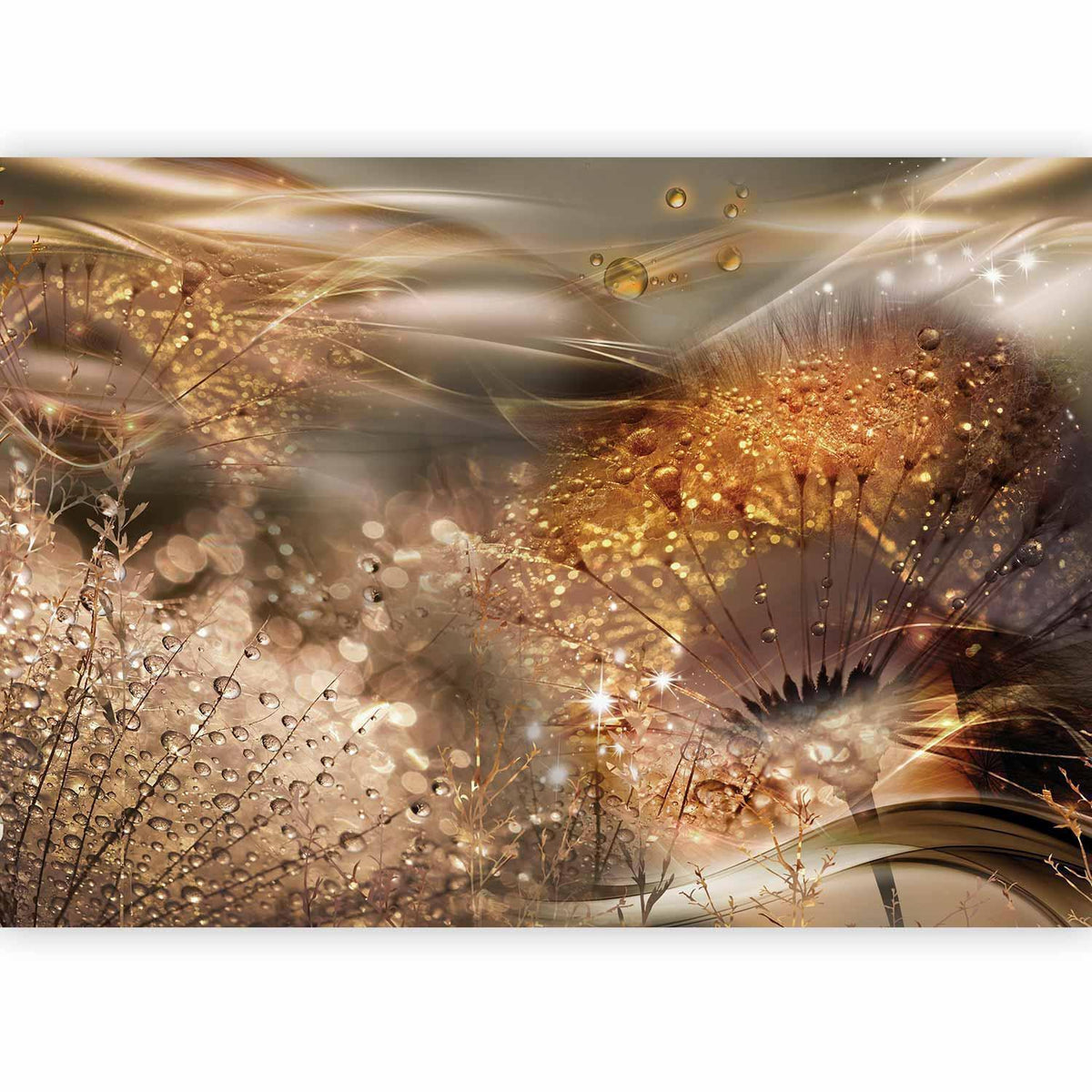 Fototapete Goldene Pusteblumen - Aquarell Botanik auf Beige
