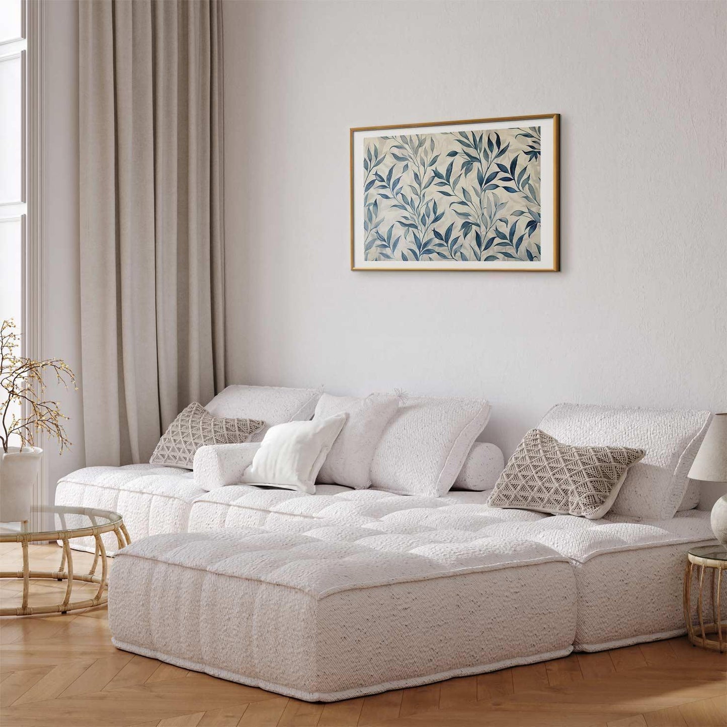 Poster - Delicate Botanical Motif with Blue Leaves