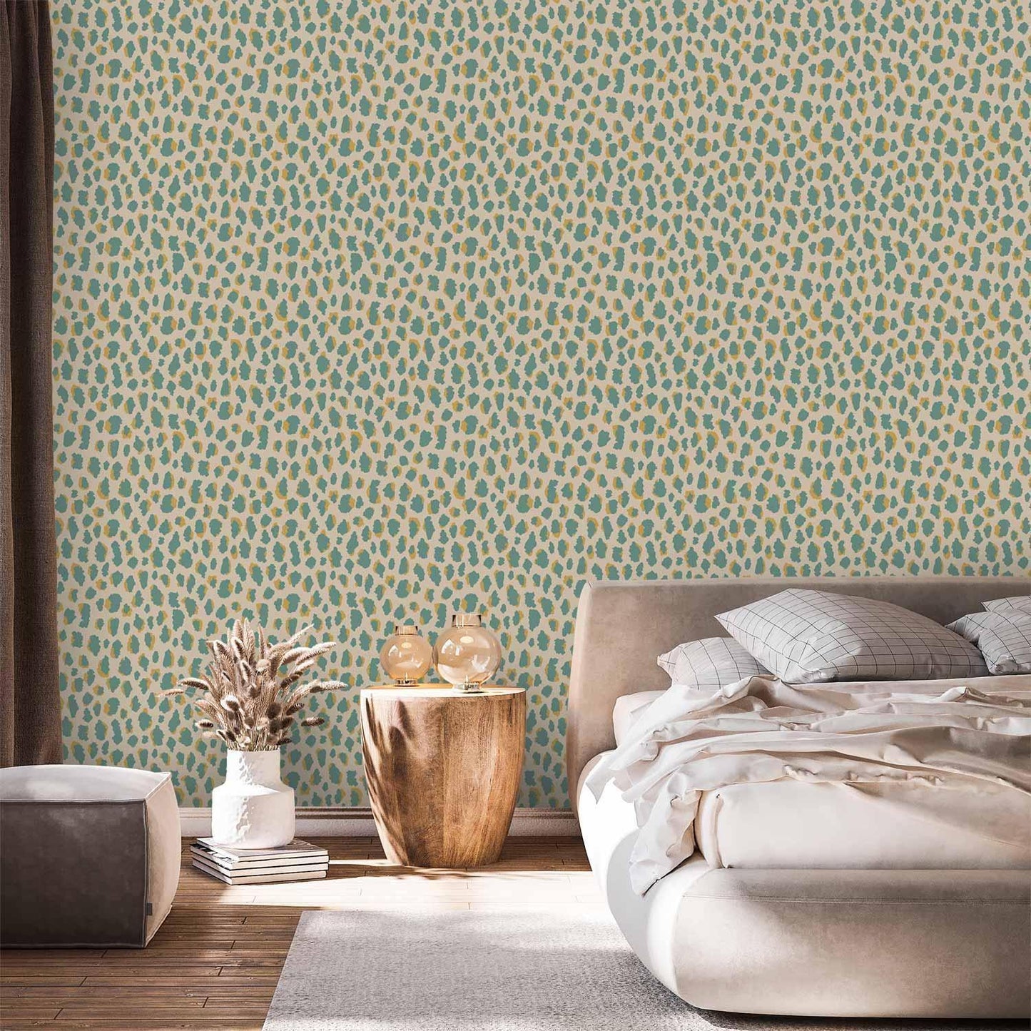 Tapete - Giraffe Pattern - animal pattern in turquoise spots on a light background