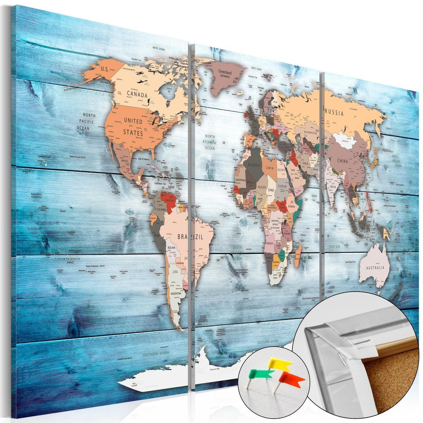 Korkbild „Sapphire Travels“ – Weltkarte in eleganter Saphir-Optik