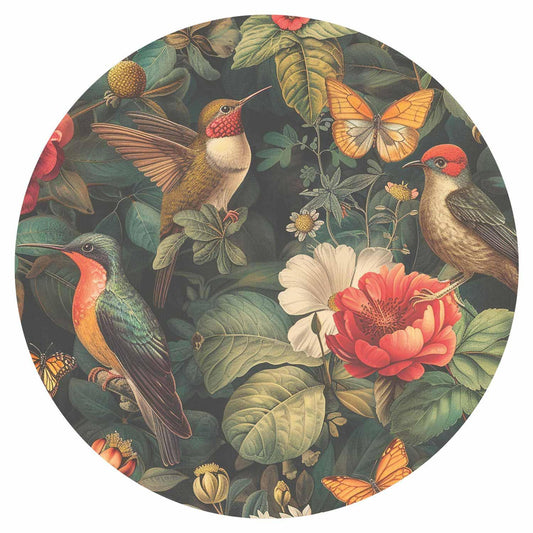 Runde Fototapete - Flowers, birds and butterflies – vintage-style illustration