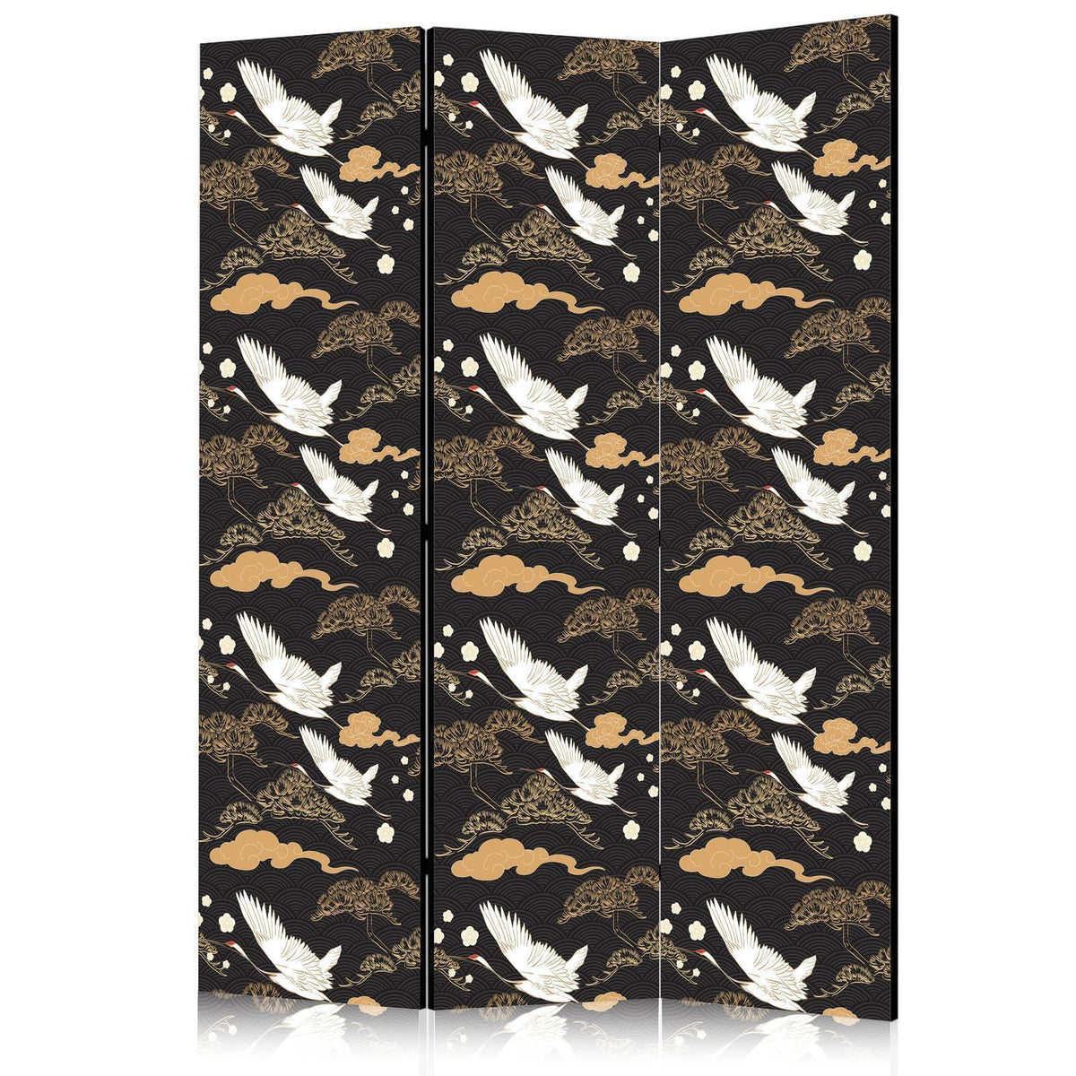 Paravent - Oriental impressions - decorative pattern with a motif of flying cranes on a dark background