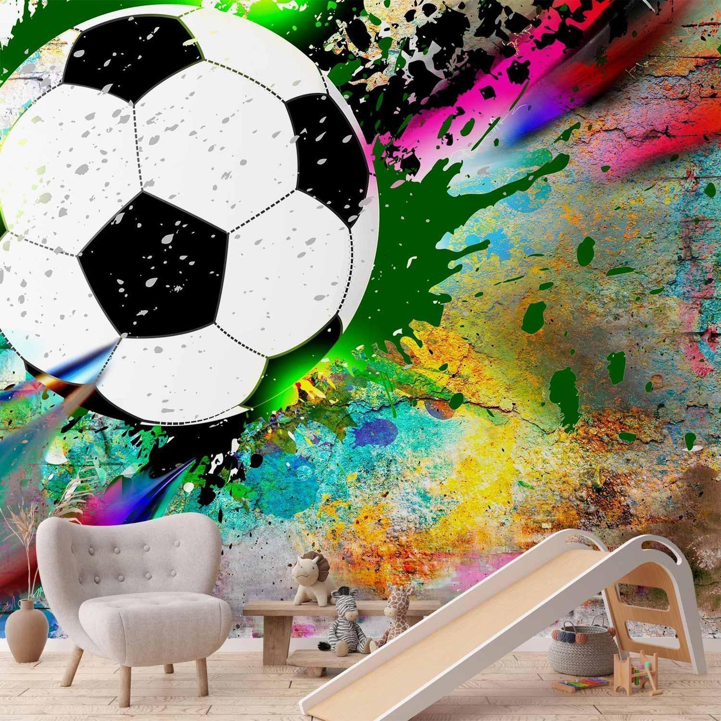 Detailansicht der farbigen Flugspur des Balls