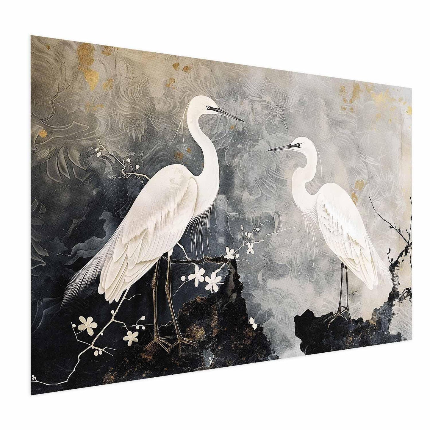 Poster - Herons and Cherry Blossom - oriental-style illustration depicting birds Artgeist