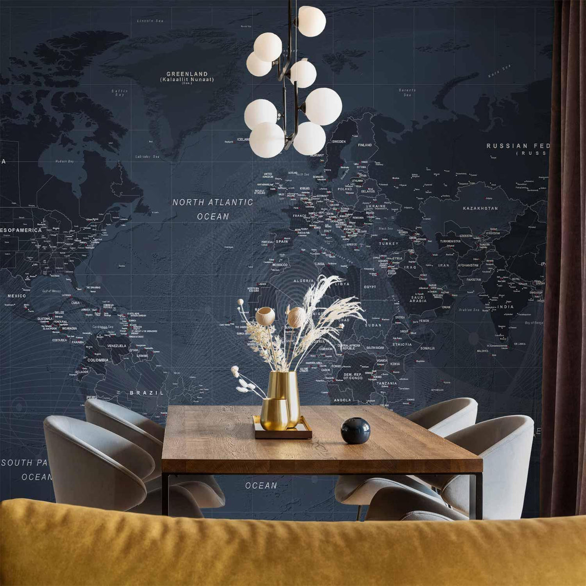 Fototapete - World map in blue - continents with inscriptions in English