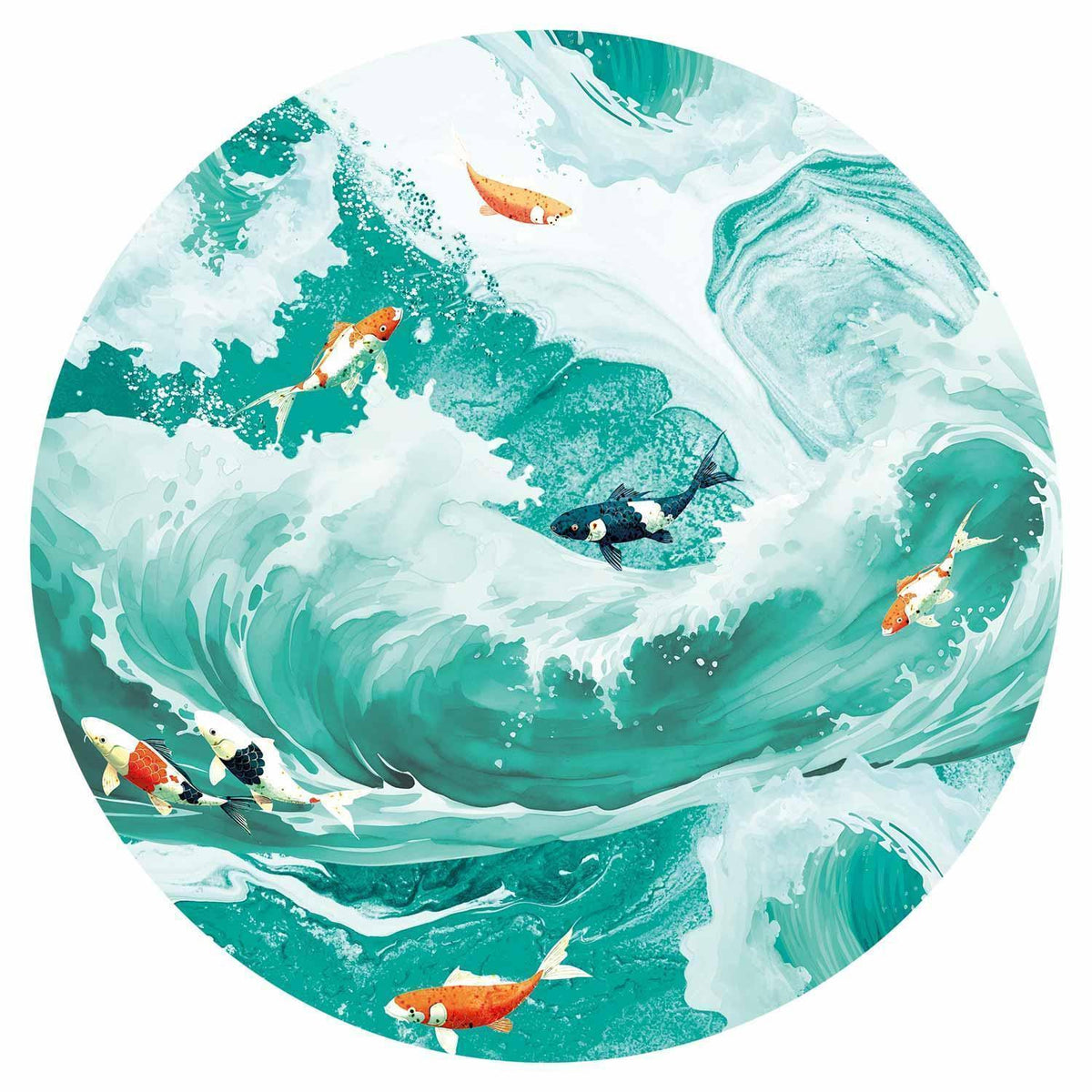 Runde Fototapete - Fish and waves