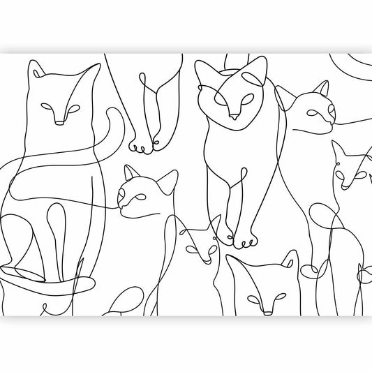 Fototapete - Cat lineart - minimalist sketches of black cats on white background