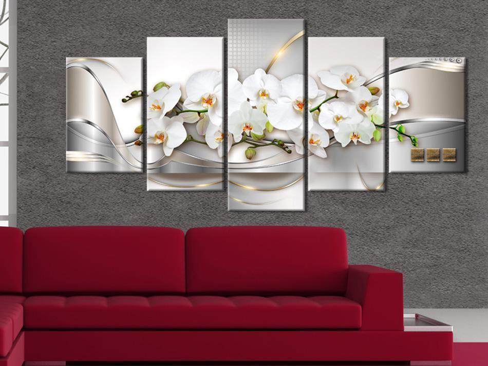 Wandbild Ozean der Unschuld – 5-teiliges Acrylglasbild mit weißen Orchideen