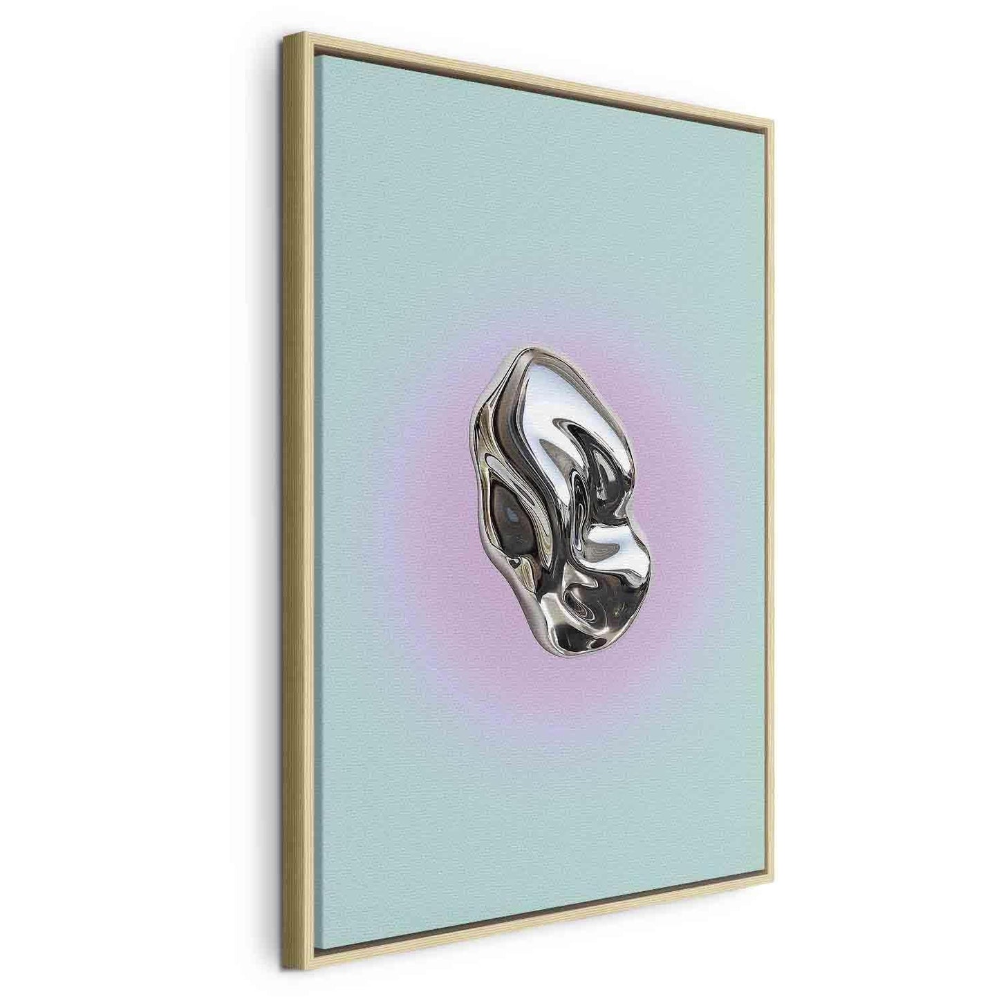 Leinwandbild - Metallic Form - Abstract Sculpture on a Mint Background with a Purple Halo Artgeist