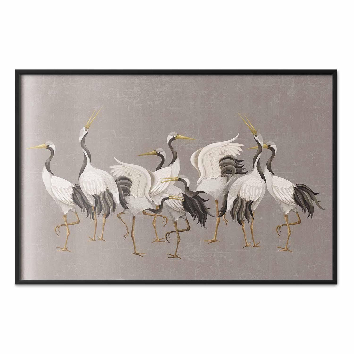 Poster - Crane Dance - light bird silhouettes on a warm-gray textured background