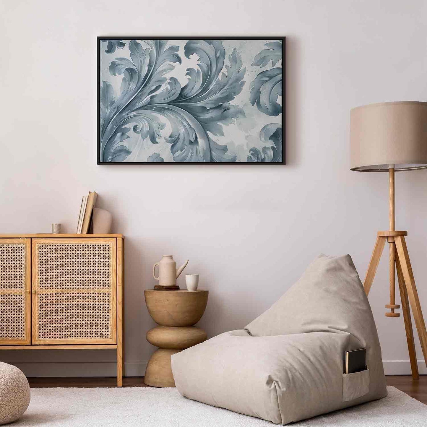 Leinwandbild - Stone Baroque Ornaments in Light Shades of Gray-Blue Artgeist