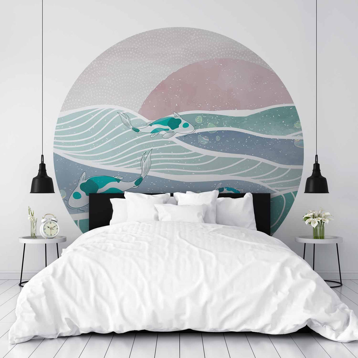 Runde Fototapete Fische auf den Wellen