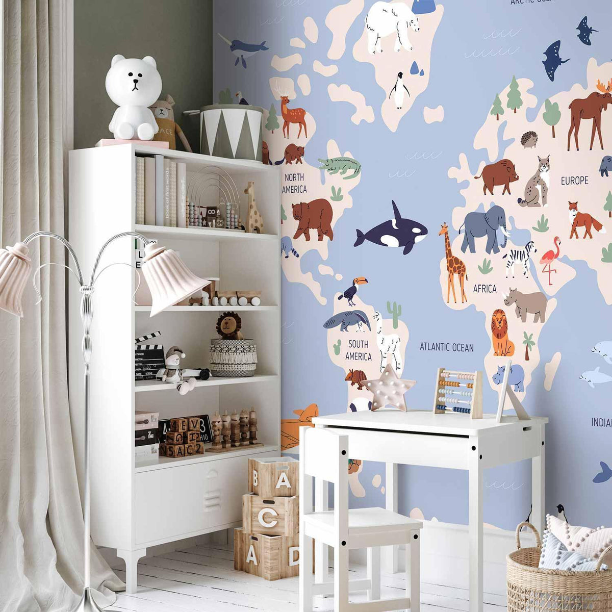 Fototapete - World Map With Animal Illustrations