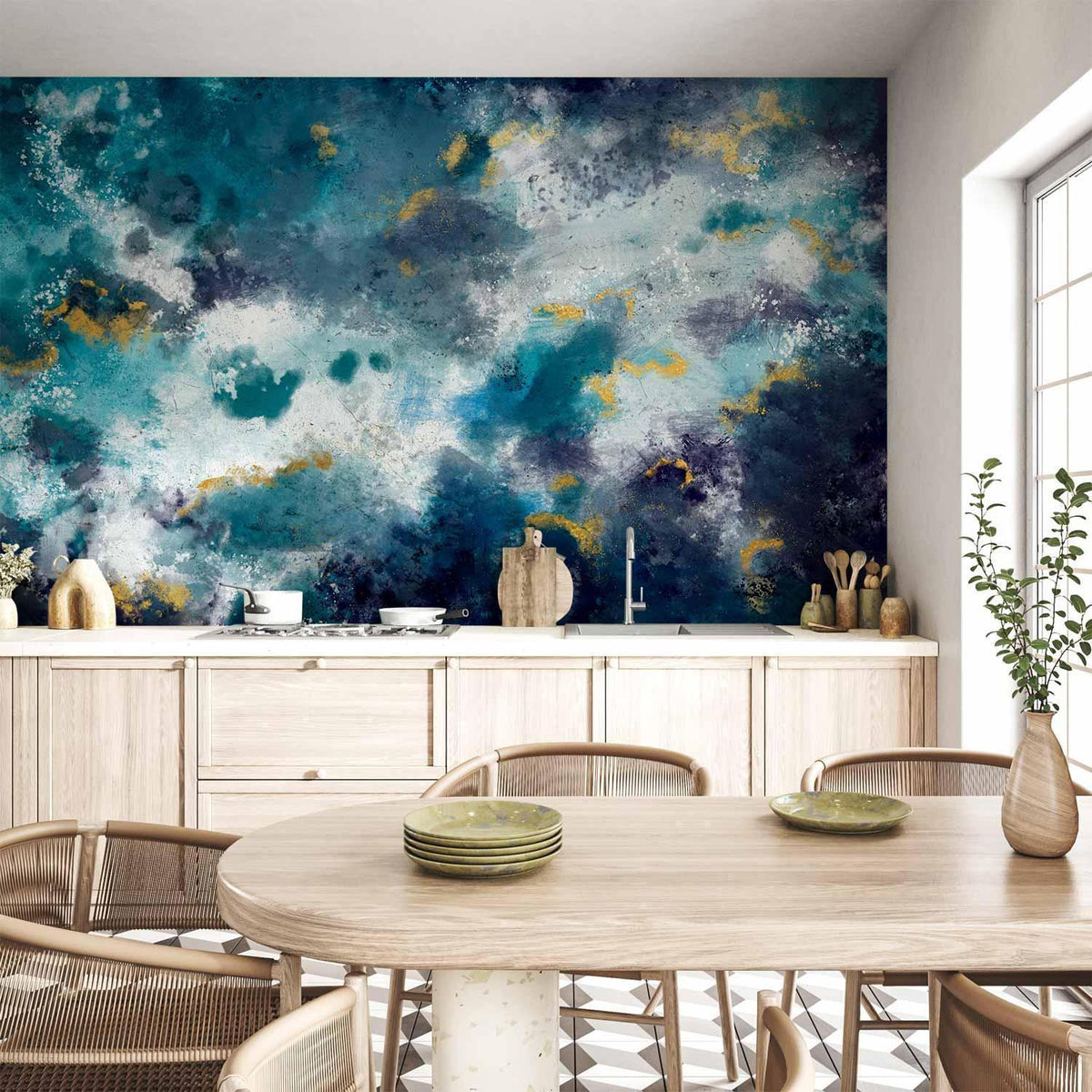 Fototapete - Stormy ocean - abstract blue composition in watercolour style