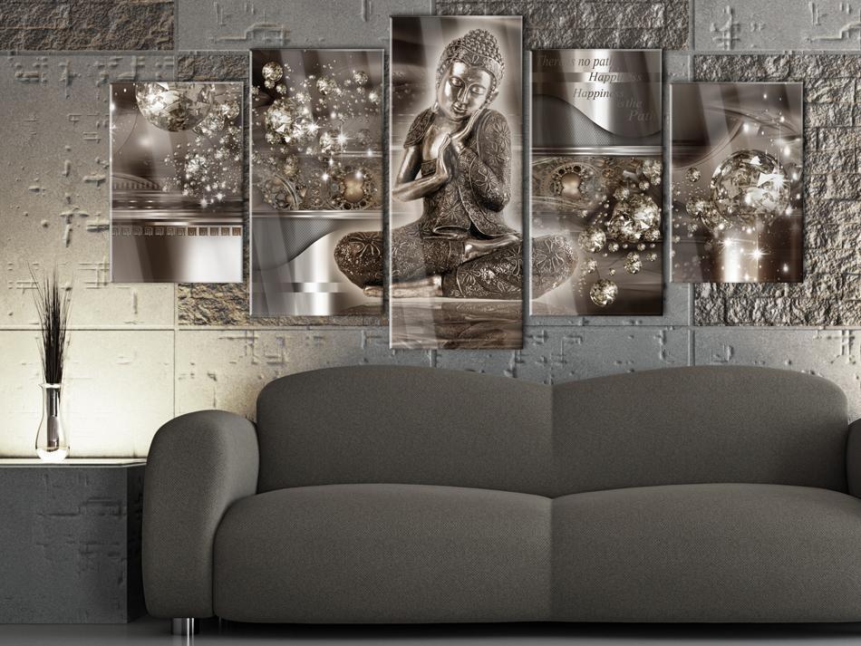 Wandbild Innere Harmonie – 5-teiliges Acrylglasbild mit Buddha in Bronze