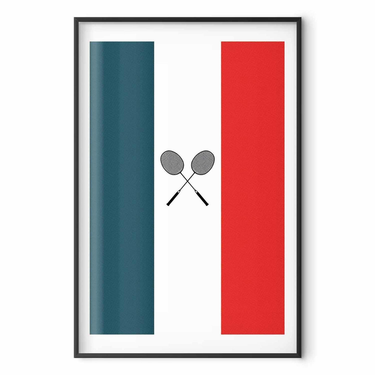 Poster - French Flags and Black Badminton Rackets