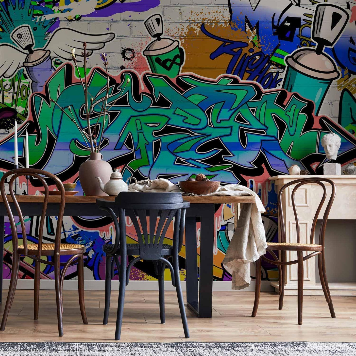 Fototapete - Graffiti: blue theme Artgeist