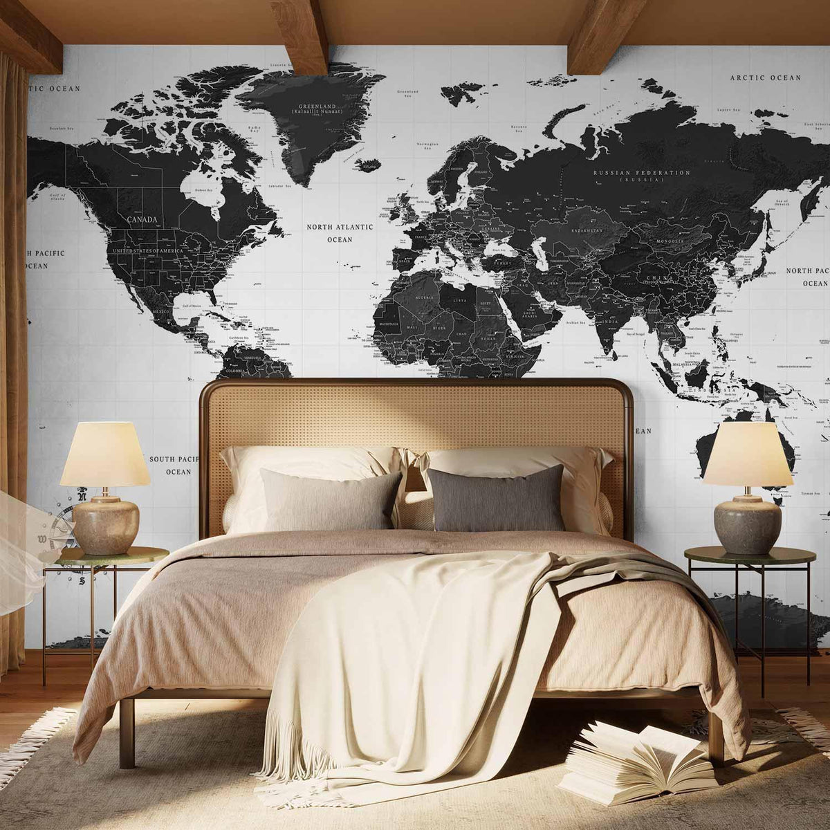 Fototapete - Black and White Map