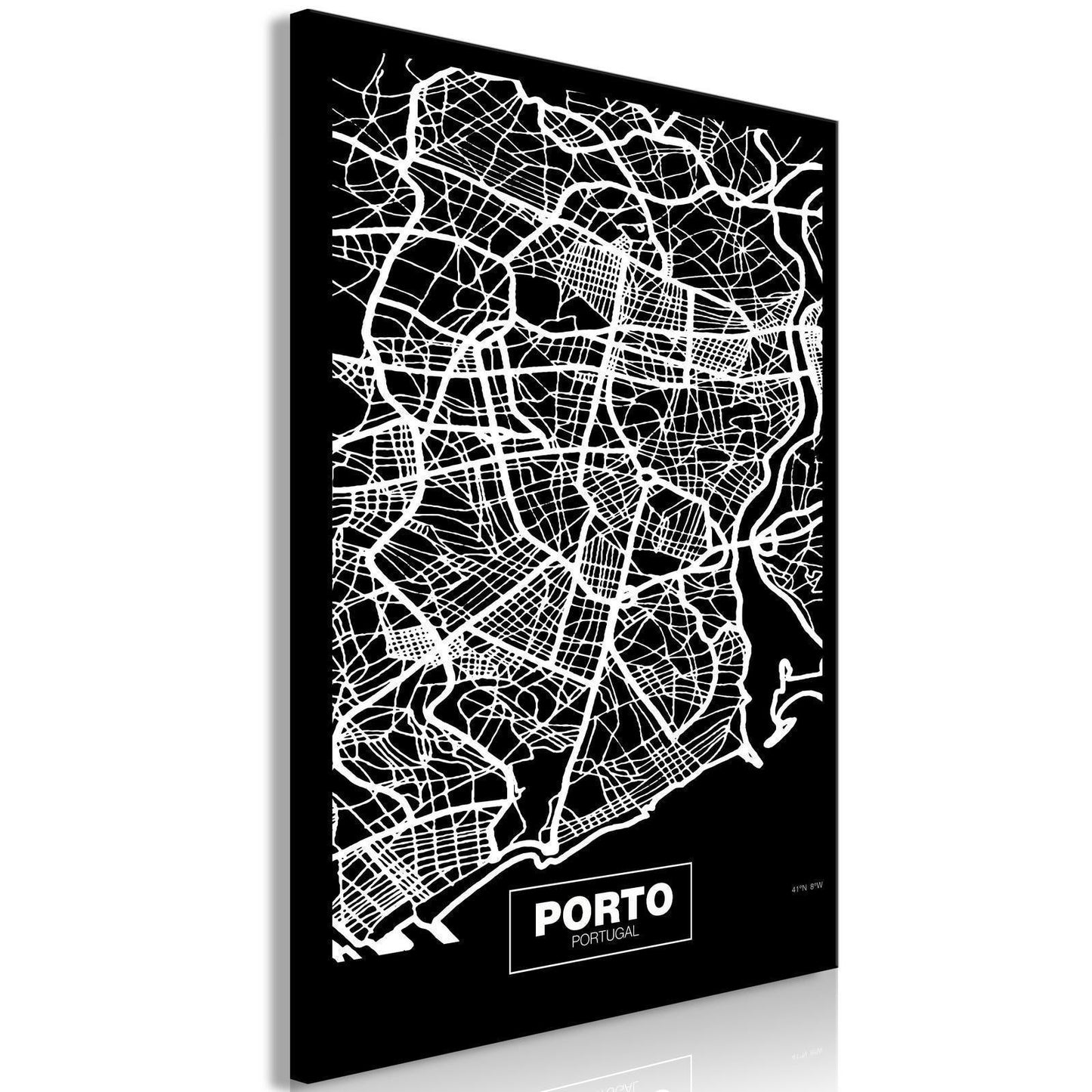 Leinwandbild - Negative Map: Porto (1 Part) Vertical Artgeist