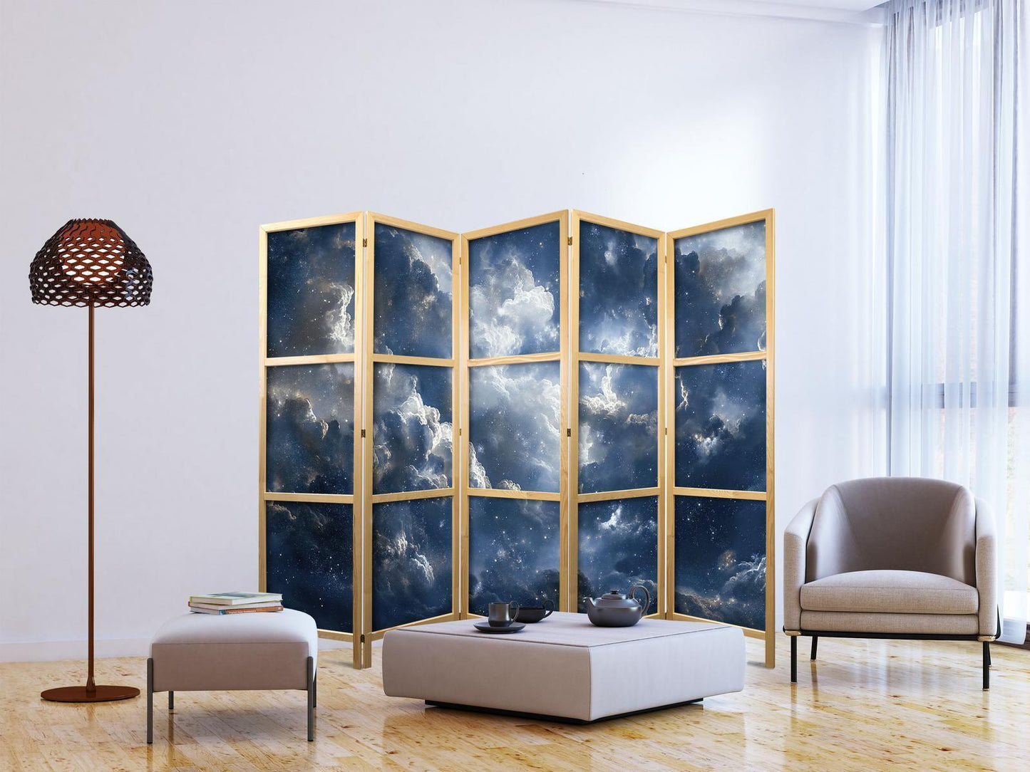 Japanischer Paravent - Astronomical Wonders: Clouds and Stars in Harmonious Combination Artgeist