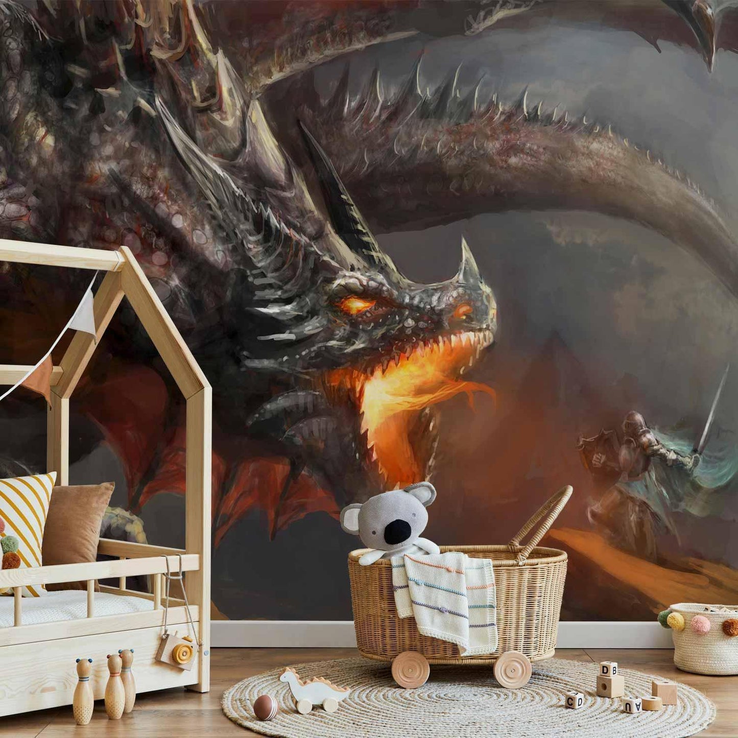 Drachen & Feuer – Fantasievolle Fototapete für mutige Designs