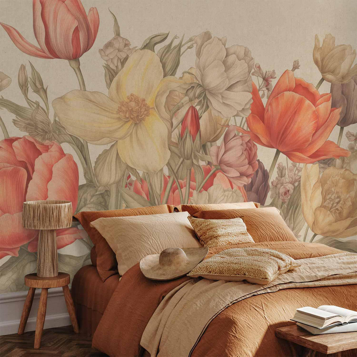 Fototapete Blumenstrauß Beige – Zarte Blüten für Wohnzimmer & Schlafzimmer