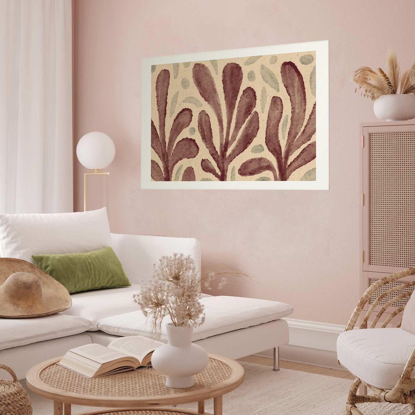 Poster featuring large trembling shapes inspired by Matisse in a stylish living room setting.