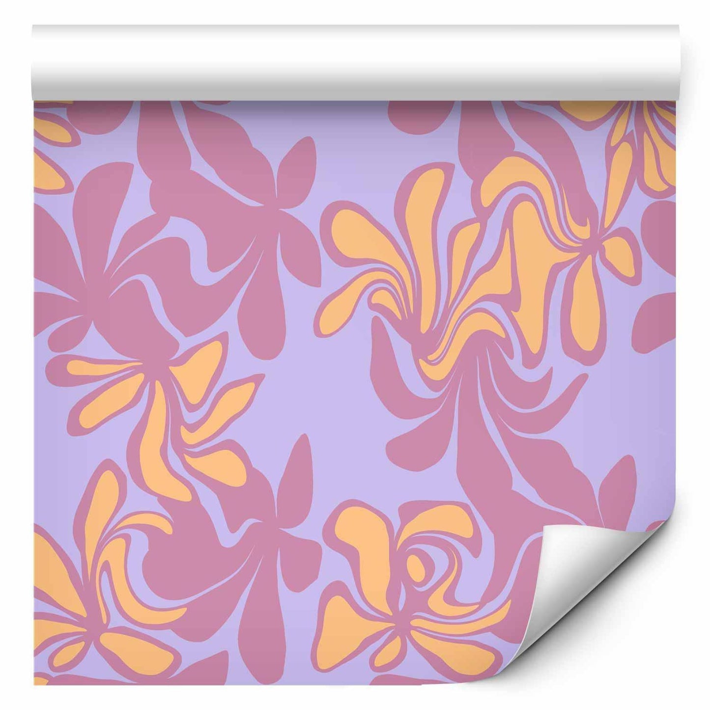 Tapete - Exotic - Two-Tone Flowers - Flowers in purple and orange on a blue background Artgeist