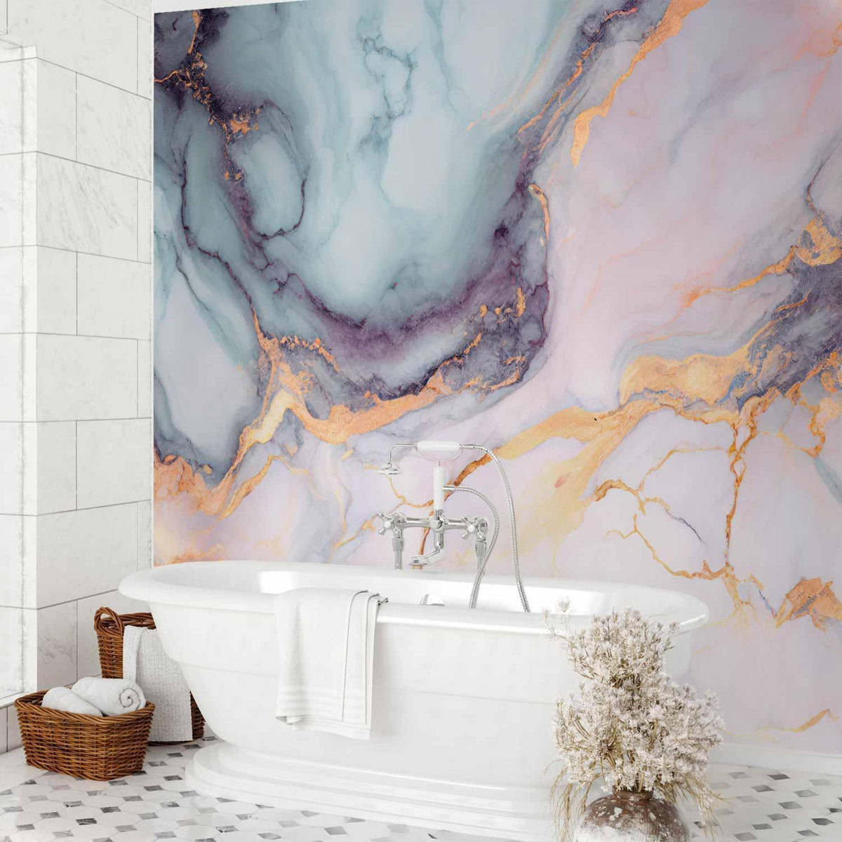 Fototapete - Pastel Stones - Pink and Blue Marble-based Structures