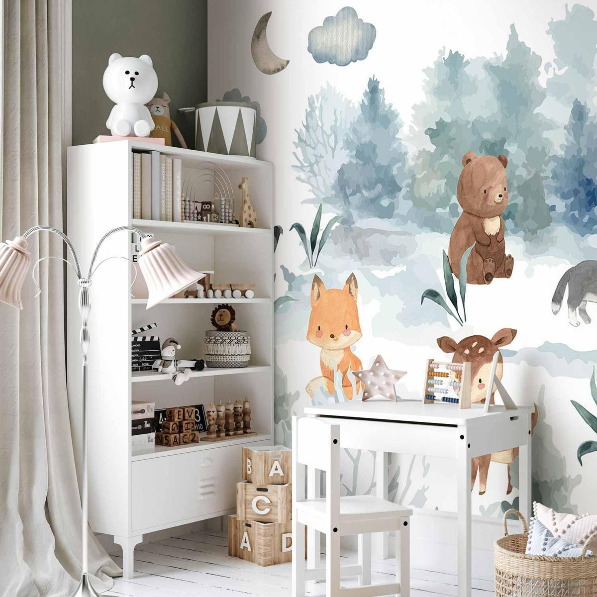 Fototapete Waldtiere - Aquarell Illustration für Kinderzimmer