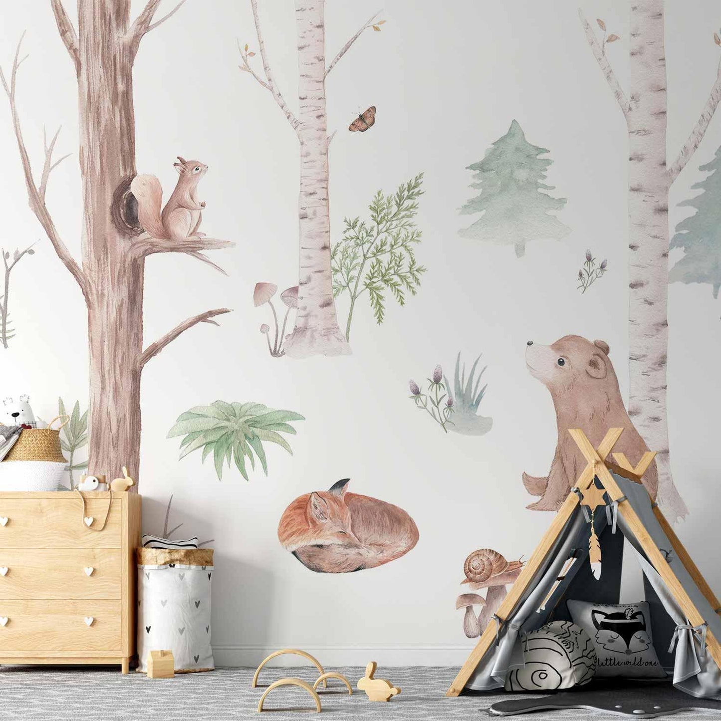 Fototapete - Subtle Illustration With Forest Animals Artgeist