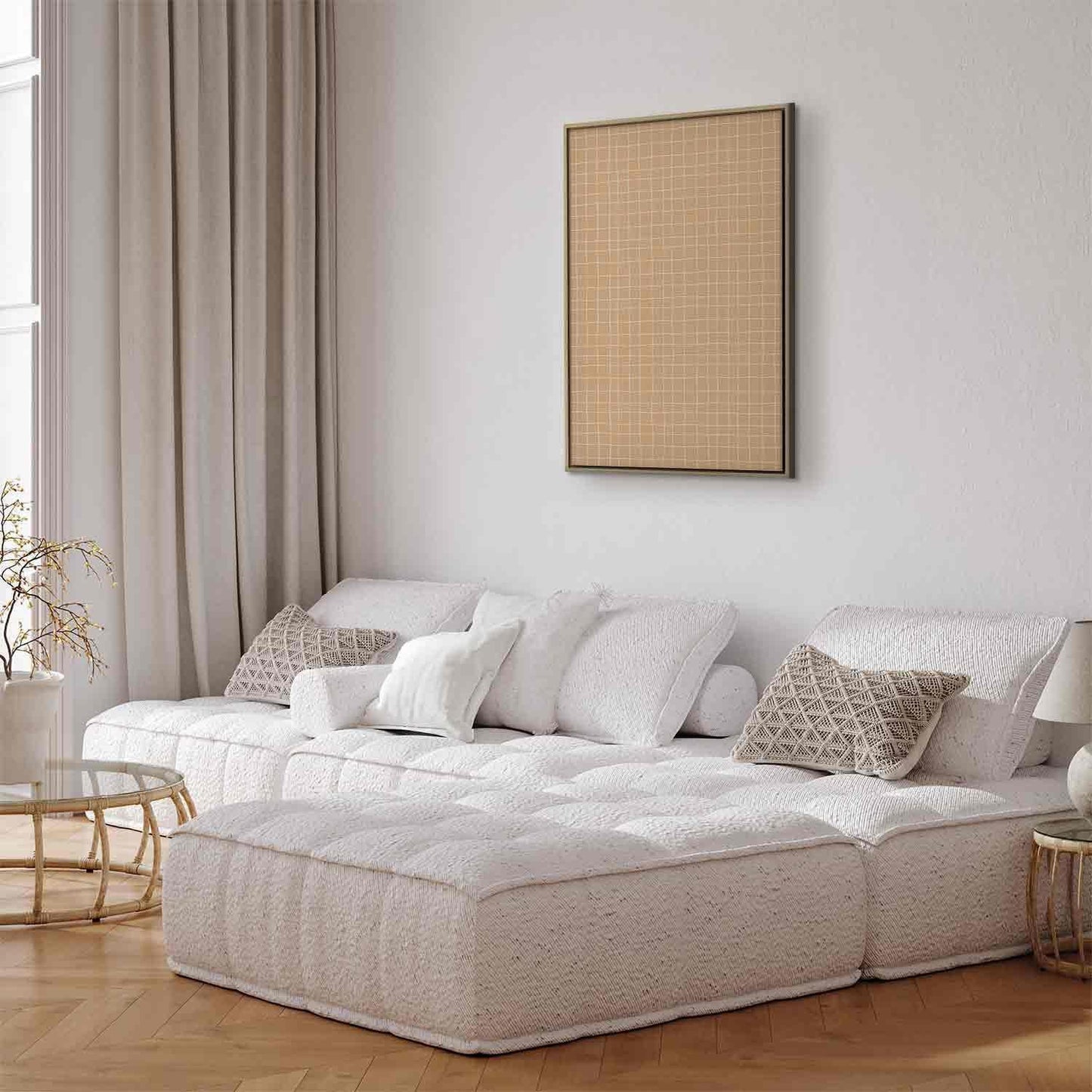 Leinwandbild - Waving Lines - Creamy Grid on a Noisy Pastel Background Artgeist