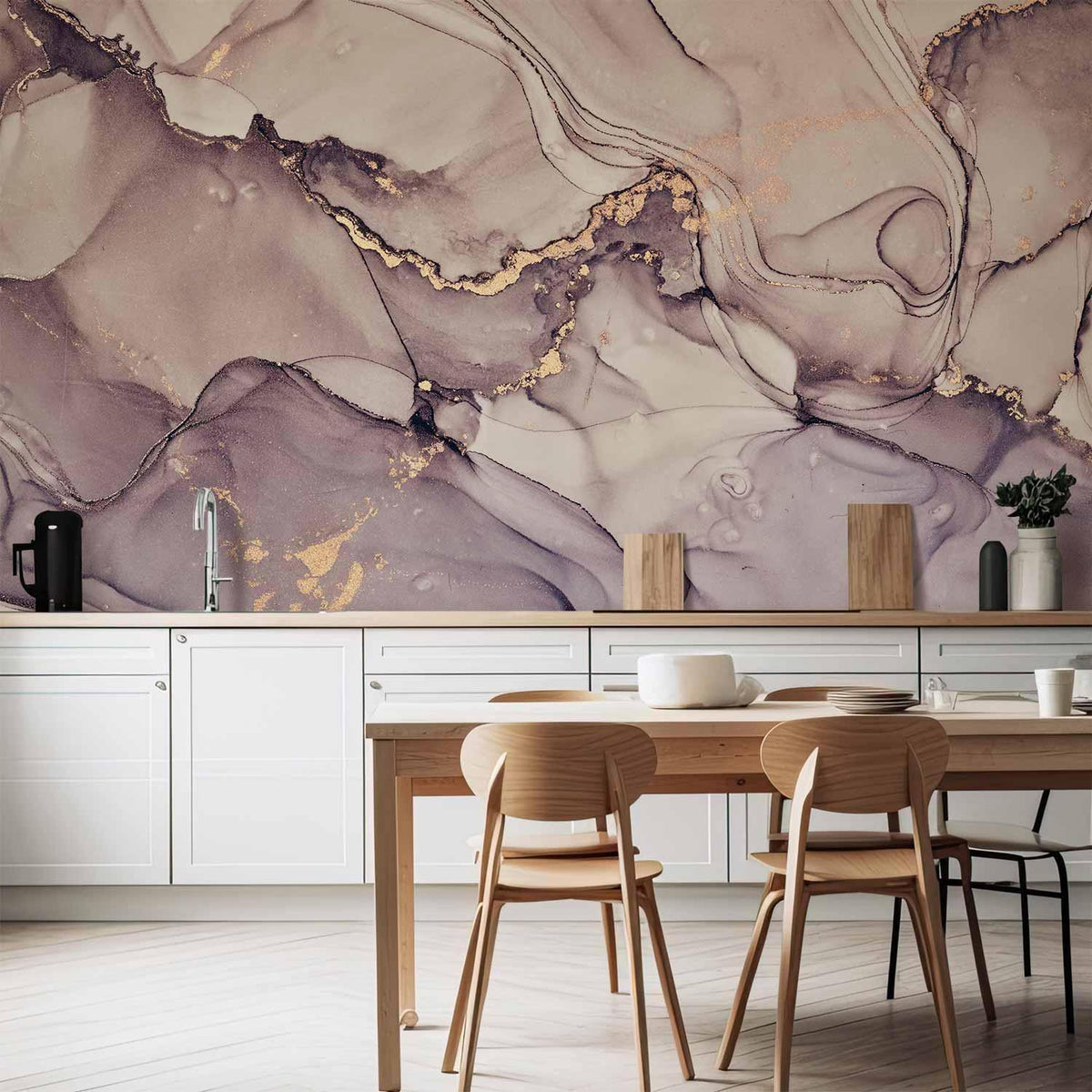 Fototapete - Watercolour Abstraction - Powder Pink Marble With Gold Accents
