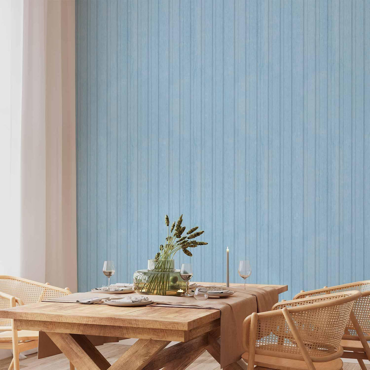 Tapete - Blue Panels - Wooden planks in a pastel blue shade