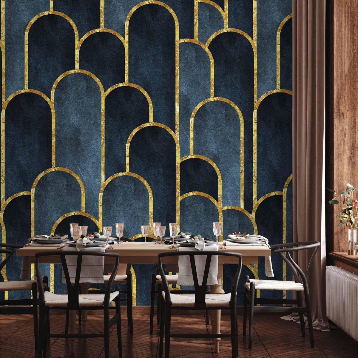 Fototapete - Gold and Navy Blue Pattern