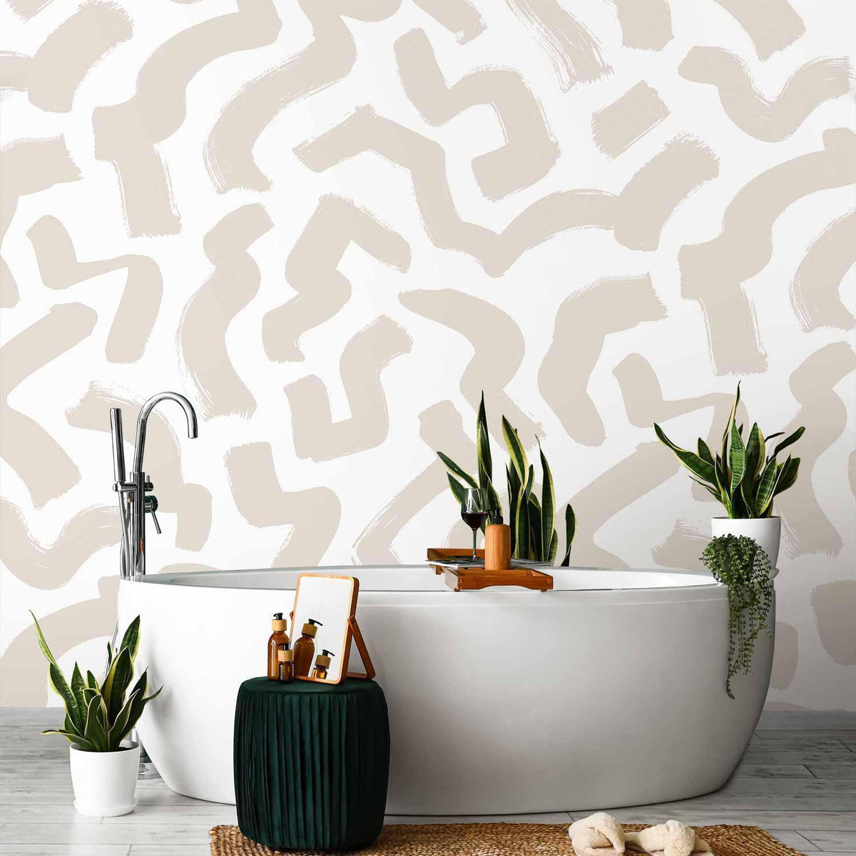 Fototapete - Abstract composition - beige patterns in shapes on a white background