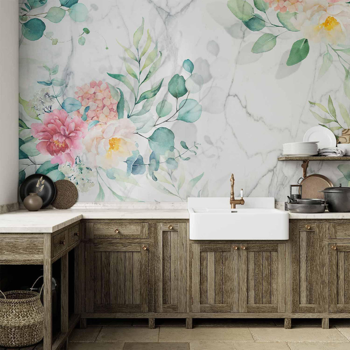 Fototapete - Flowery Marble