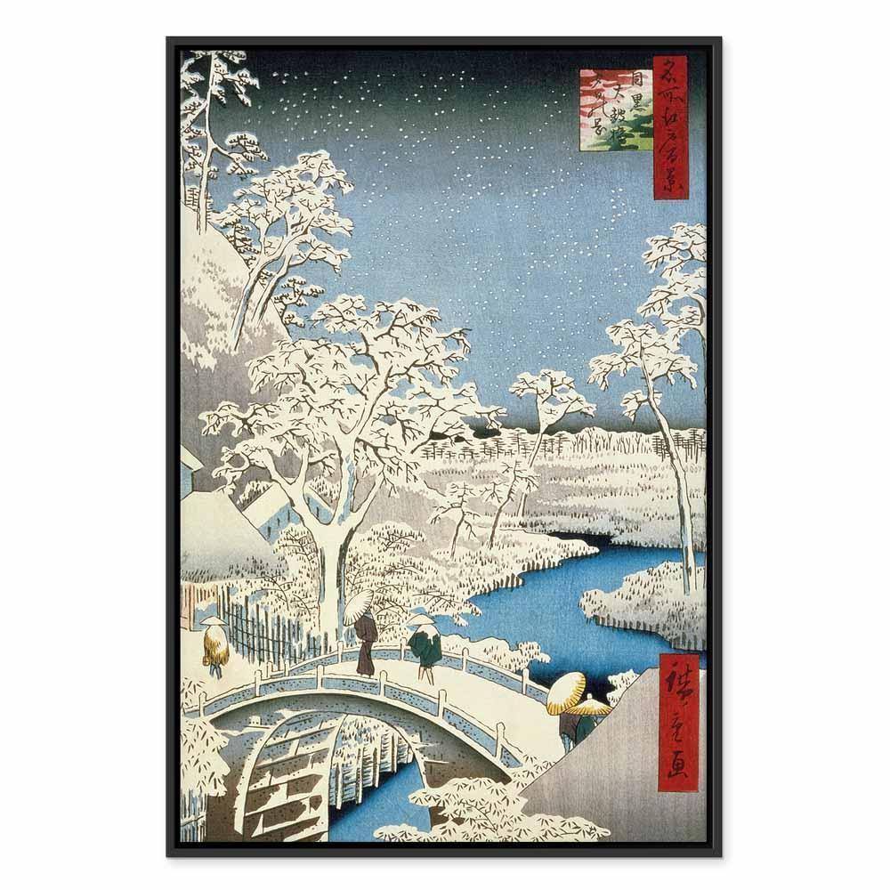 Leinwandbild - Utagawa Hiroshige – Drum bridge and Setting Sun Hill at Meguro