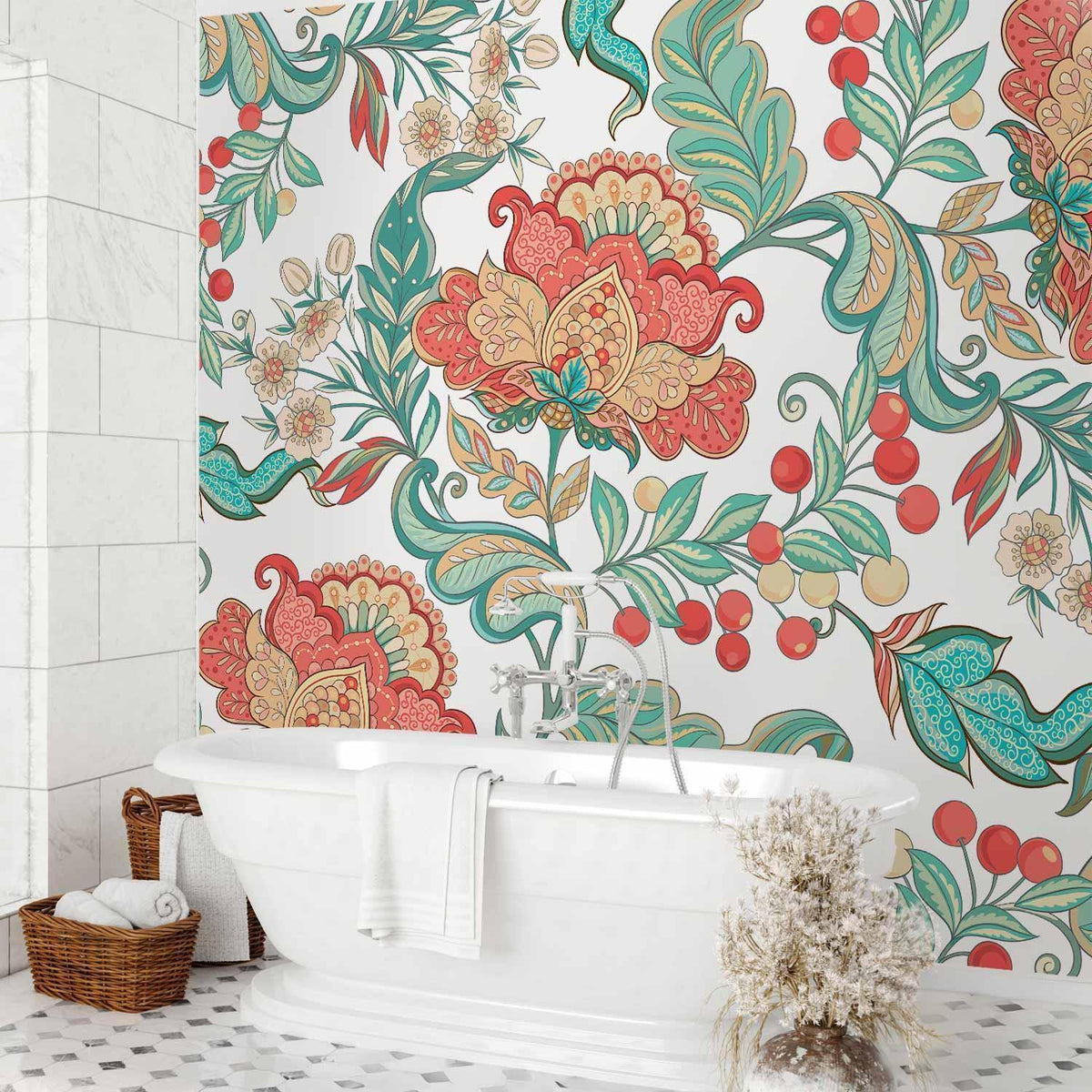 Fototapete - Ethnic vegetation - plant motif with ornaments in coloured flowers