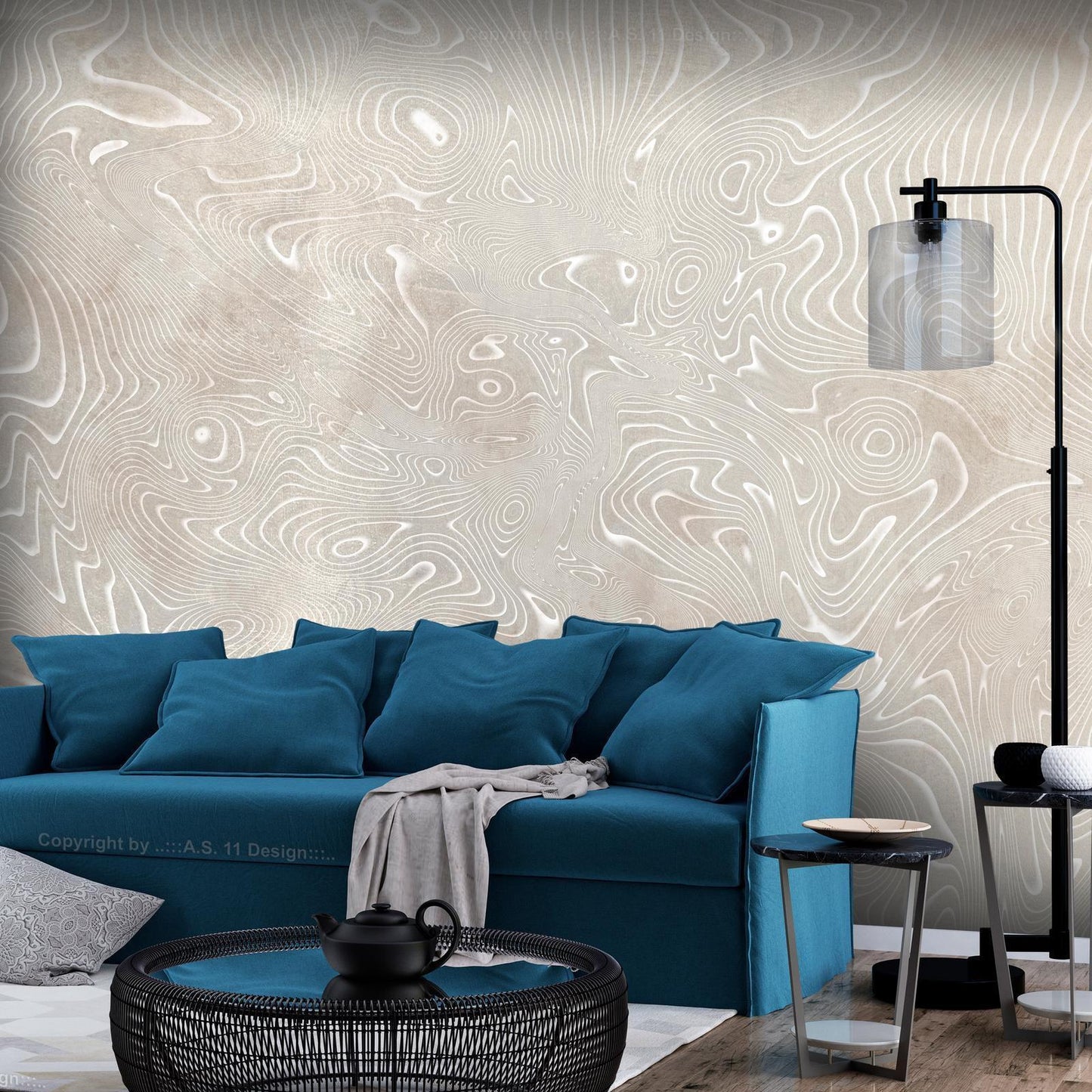 Fototapete - Flowing shapes - abstract beige and white background in patterned compositions Artgeist
