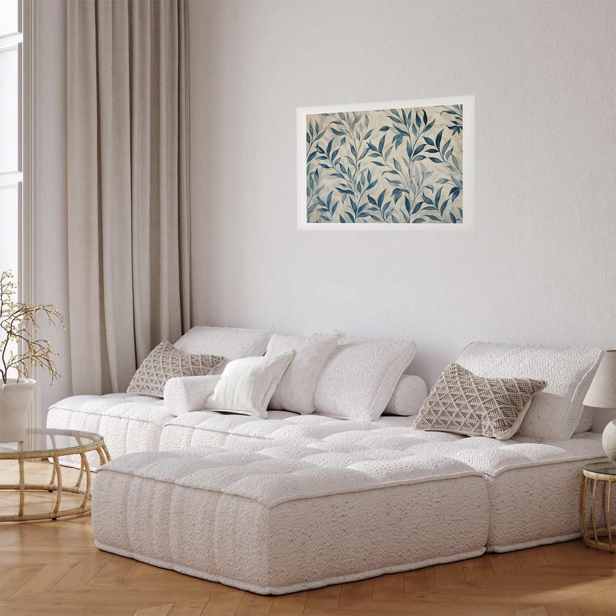 Poster - Delicate Botanical Motif with Blue Leaves