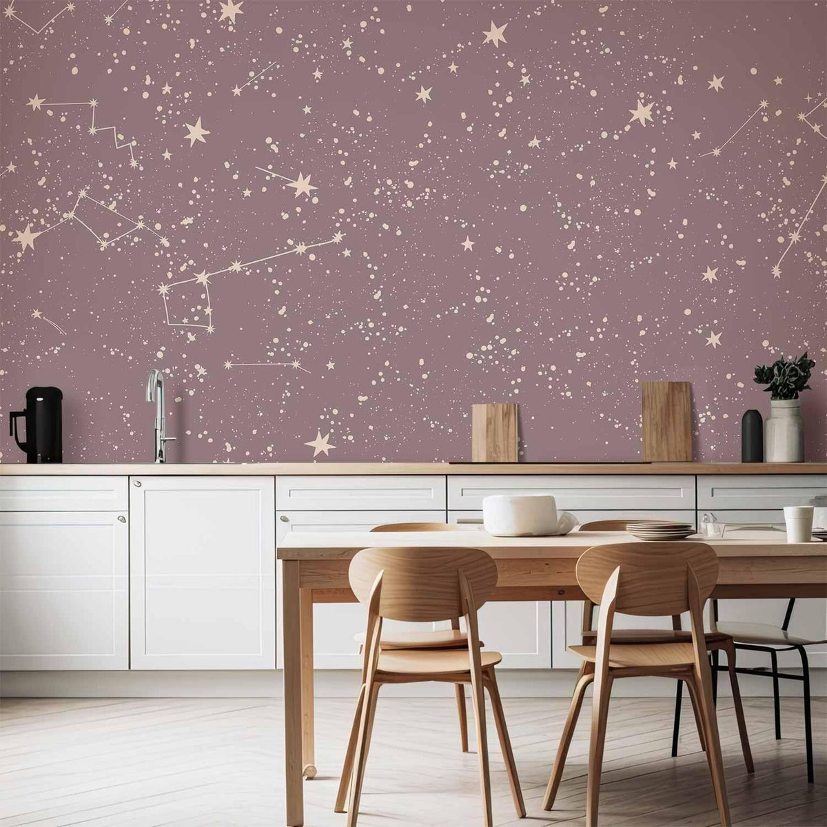 Fototapete - Night Sky - Artistic Constellations and Stars in Pastel Shades