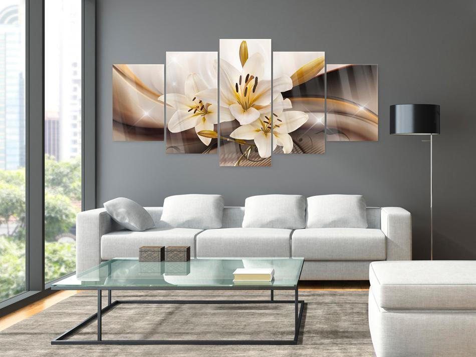 Wandbild Glänzende Lilie – 5-teiliges Acrylglasbild mit weißen Lilien