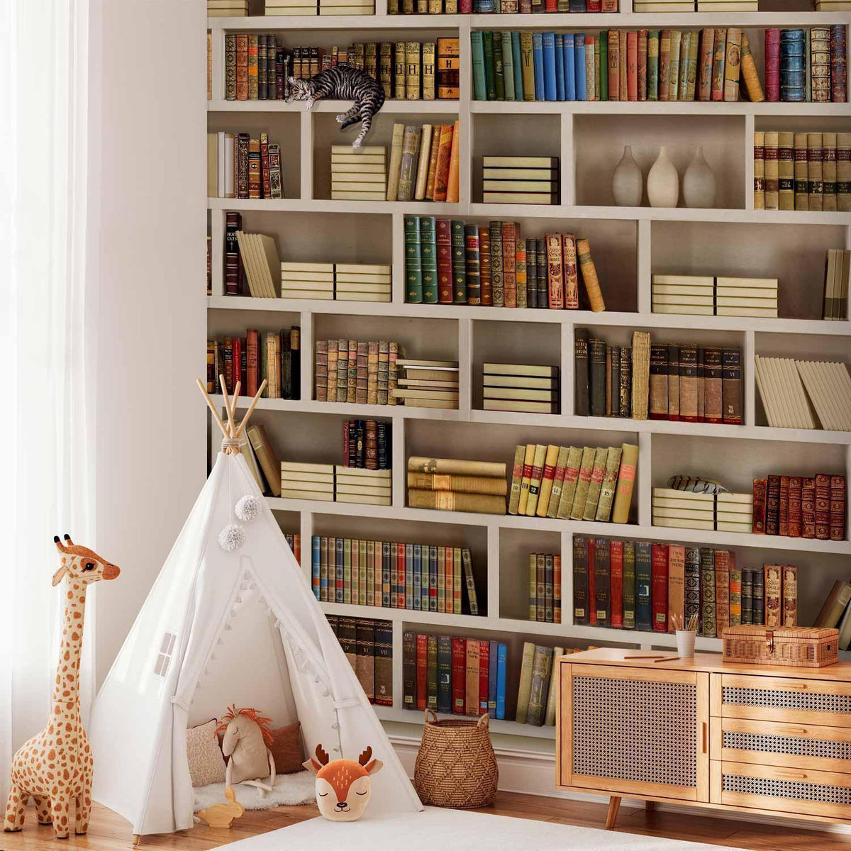Fototapete Bücherregal – Vintage Bibliothek mit antiken Büchern