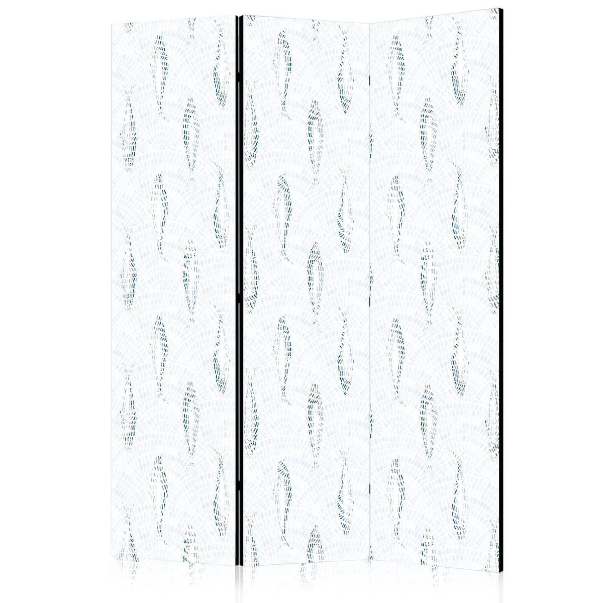 Paravent - Delicate Blue Fish - Mosaic Fish in Subtle Blue Color Shades with an Arched Pattern in the Background