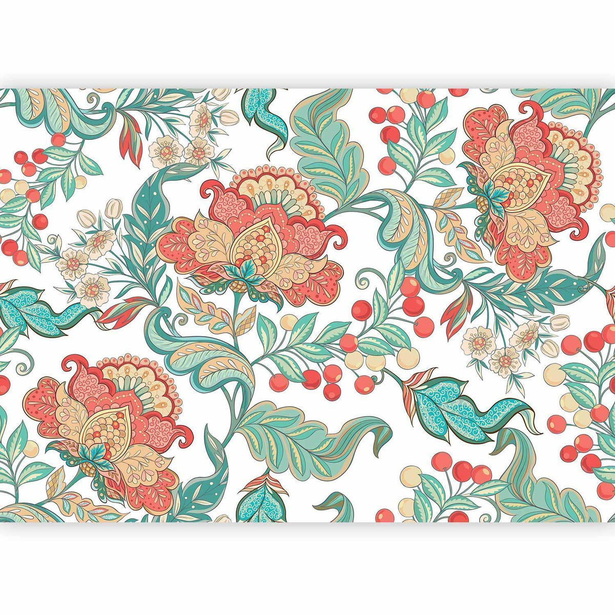 Fototapete - Ethnic vegetation - plant motif with ornaments in coloured flowers
