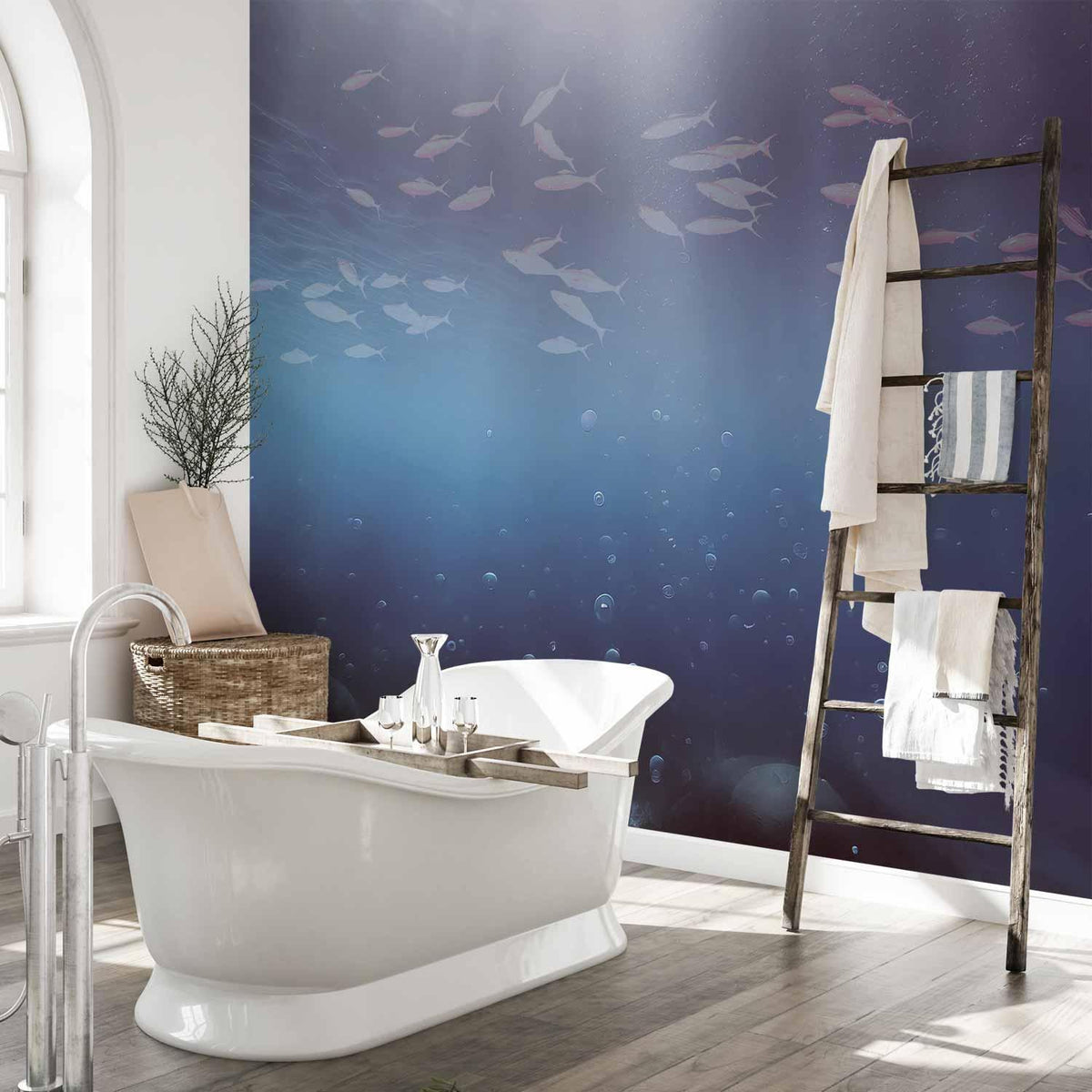 Fototapete Fische in der Tiefe – Ozean Unterwasserwelt in Blautönen